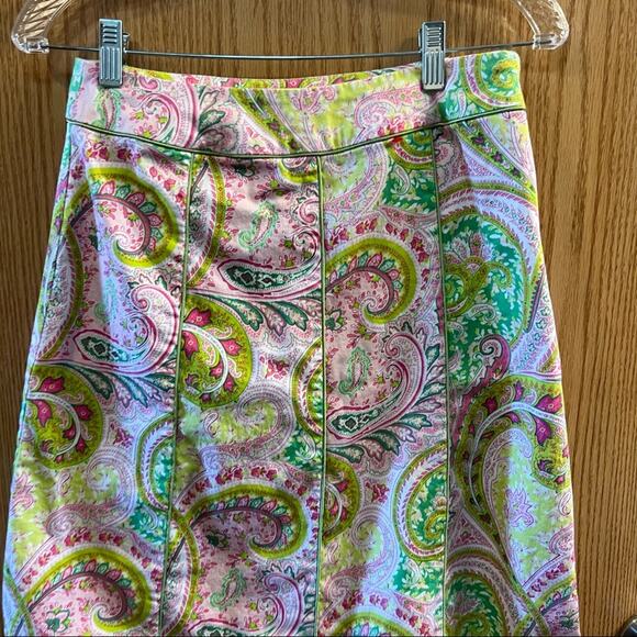 Chadwick’s Pink & Green Paisley Print Skirt Women's Size 8 w/ Side Zipper - Picture 6 of 7